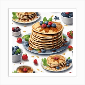 Pancakes With Syrup And Berries Affiche