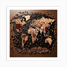 Outline A World Map With Coffee Beans Highlighting Major Coffee Producing Regions With Different indications 1 Art Print