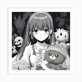 Anime Girl Holding Teddy Bears Art Print