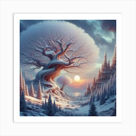 Dreamlike Winter: AI-Generated Fantasy Trees Inspired by Jacek Yerka. Art Print