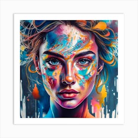 Girl With Colorful Paint On Her Face 1 Art Print