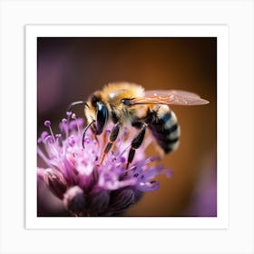 Bee On Purple Flower Art Print