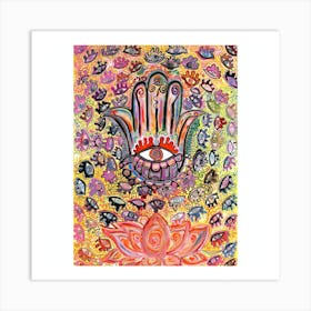 Hamsa and Lotus Art Print