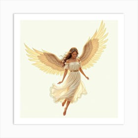 Serene Angel With Flowing Wings, Watercolor 1 Art Print