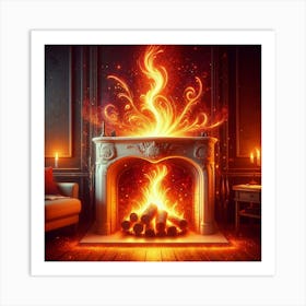 Fire In The Fireplace 2 Art Print