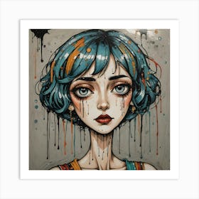 Girl With Blue Hair 3 Art Print