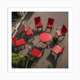 Red Chairs In A Circle Art Print