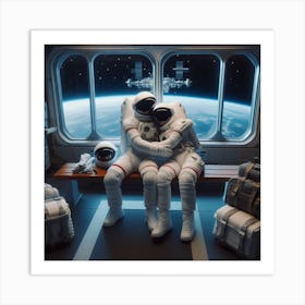 Two Astronauts Hugging In Space Art Print
