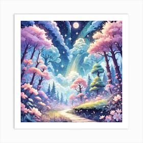 A Fantasy Forest With Twinkling Stars In Pastel Tone Square Composition 342 Art Print