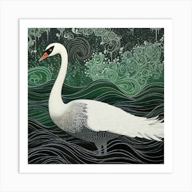 Ohara Koson Inspired Bird Painting Swan 1 Square Art Print