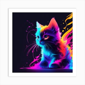 Colorful Kitten, Neon Print Art Print