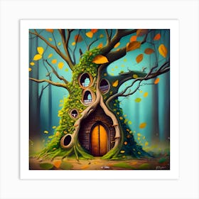 Fairy House Art Print, intense, dynamic, autumn, tree stump, leaves, ancient forest 1 Art Print