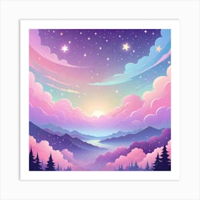 Sky With Twinkling Stars In Pastel Colors Square Composition 197 Art Print