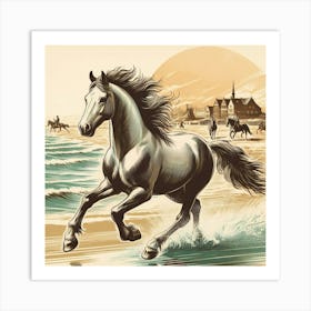 Horse Running On The Beach Art Print