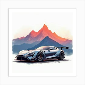 Zenvo Tsr S With A Stunning Watercolor Mountain Range, No Logo Or Signature 1 Art Print