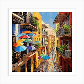 Umbrellas In The Rain Art Print