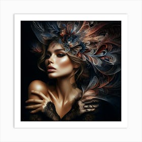 Beautiful Woman With Feathers Art Print