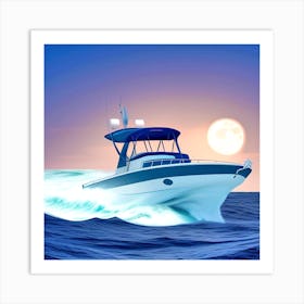 Speed Boat On The Ocean Art Print