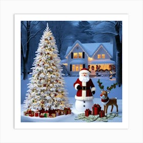 Christmas Tree And Santa Art Print