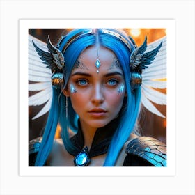 Blue Haired Girl With Wings 1 Art Print