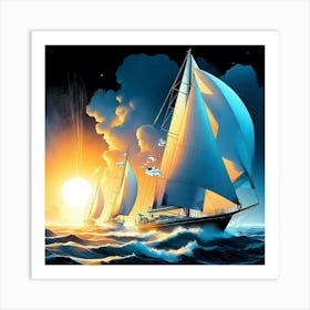 Sailboats At Sunset Art Print