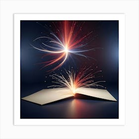 An Open Book With Blank Pages Emitting Colorful Sparks And Light Trails Against A Dark Background Art Print