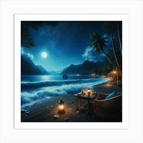 Beach At Night 1 Art Print