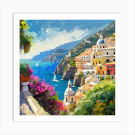 Sunlit Amalfi Impressionistic Seaside Splendor (6) Art Print