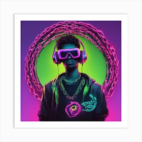 Neon Man With Headphones Art Print