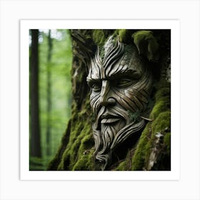 Grass And Wooden Textures Form A Weathered Face With Furrowed Brows Blending Natural Elements Into (1) Art Print