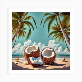 Coconuts On The Beach Art Print