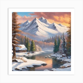 Snowy Mountain Scene Art Print