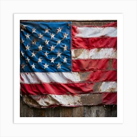 An Aging American Flag Crushed Lightly At The Corners Worn Yet Radiant Against The Passage Of Time (4) Art Print