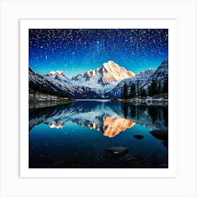 Firefly Snow Capped Mountains Reflecting In A Starry Lake 40171 (2) Art Print