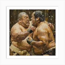 Two Sumo Wrestlers Fighting Art Print