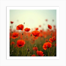 A Vibrant Field Of Vibrant Poppies Dancing In The Wind Art Print