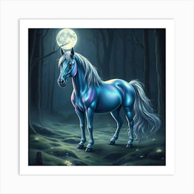 Blue Horse In The Forest 8 Art Print