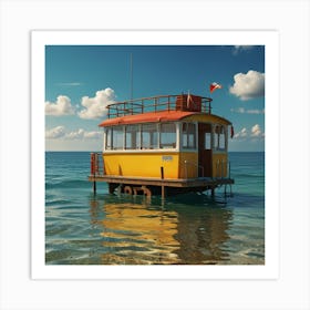 Yellow Boat On The Ocean Art Print