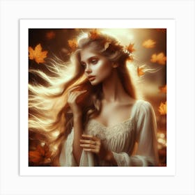 Beautiful Girl In Autumn Leaves 1 Art Print