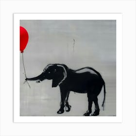 Banksy Style Elephant Holding A Red Balloon Art Print