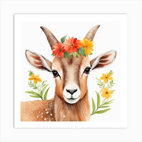 Floral Baby Ibex Nursery Illustration (9) Art Print