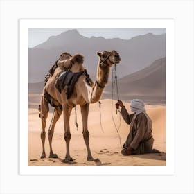 Camel Man In The Desert Art Print