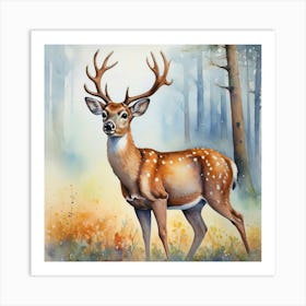 Deer In The Woods Watercolor Art Print