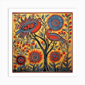 Bird On A Tree Madhubani Painting Indian Traditional Style Art Print