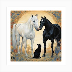 Cat And The Horse Art Print