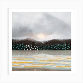 Dots And Waves In The River Square Art Print