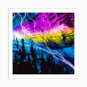 Night Skiing Colored Dead Grateful Lights Mountain Art Print