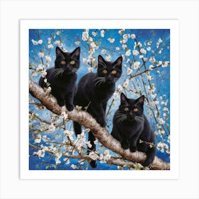 Black Cats In Blossom 1 Art Print