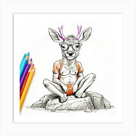 Deer Sitting On Rock Art Print