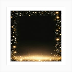 Golden Frame With Stars On Black Background Art Print